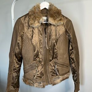 Cache Goat Leather and Rabbit Fur Trim Jacket